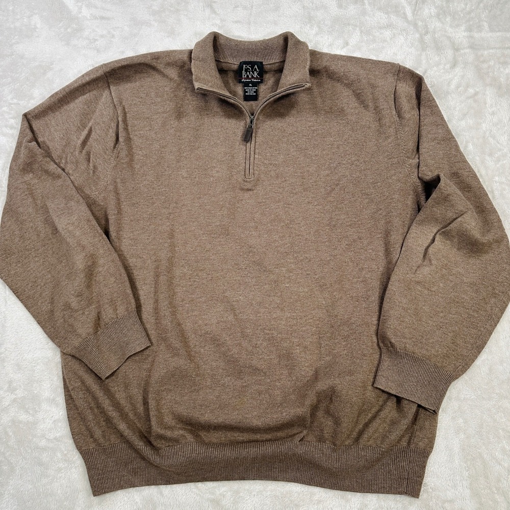 Jos A Bank Sweater Mens XL Signature Collection Brown Pima Cotton Quarter Zip